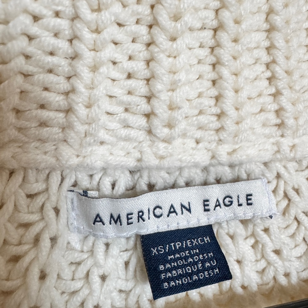 American Eagle | Cream Chunky Knit Quarter Zip Sweater | Oversized Collar | XS - Picture 3 of 5